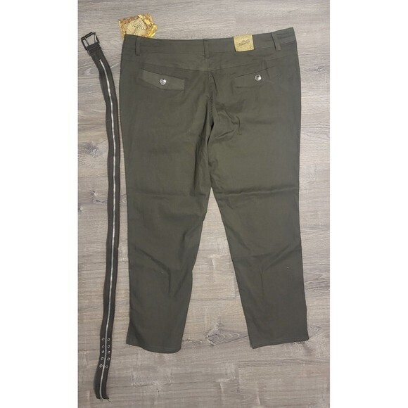 NWT WOMEN'S MOKACHINO CHINO‎ PANTS-SIZE: 18 OLIVE GREEN BELTED ZIPPER ANKLE - Picture 3 of 11